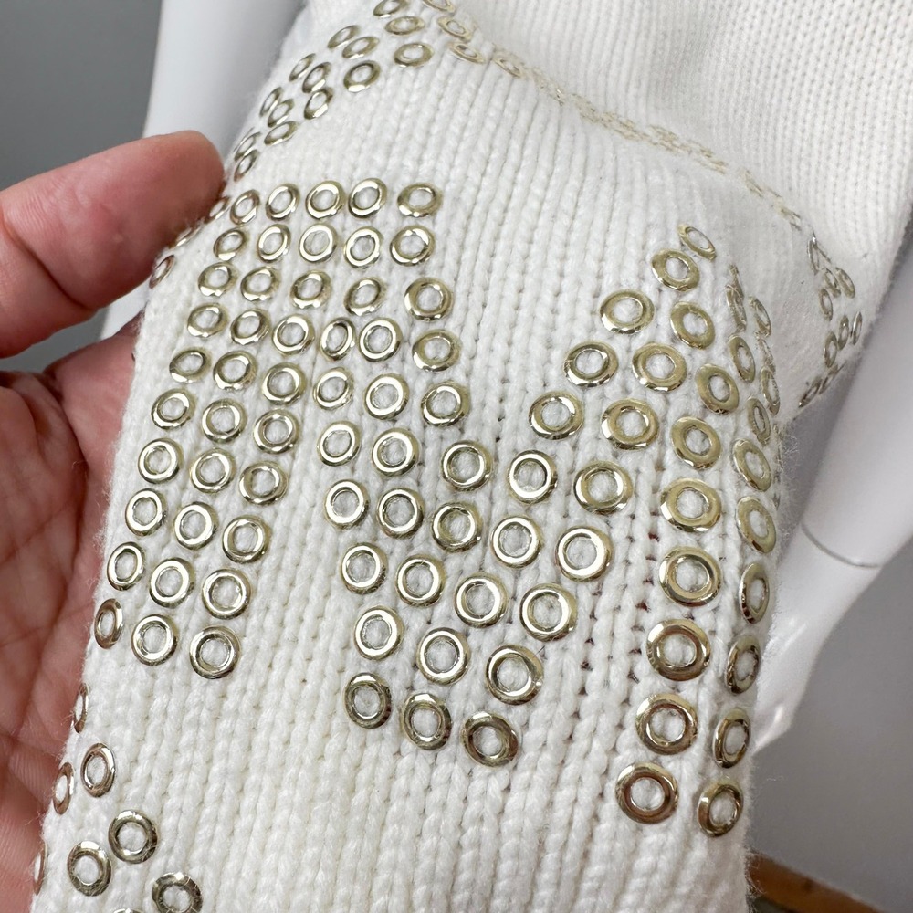 Michael Kors Scarf Women OS Cream Knitted Grommet Logo Eyelet Long Winter Wrap - Picture 3 of 8